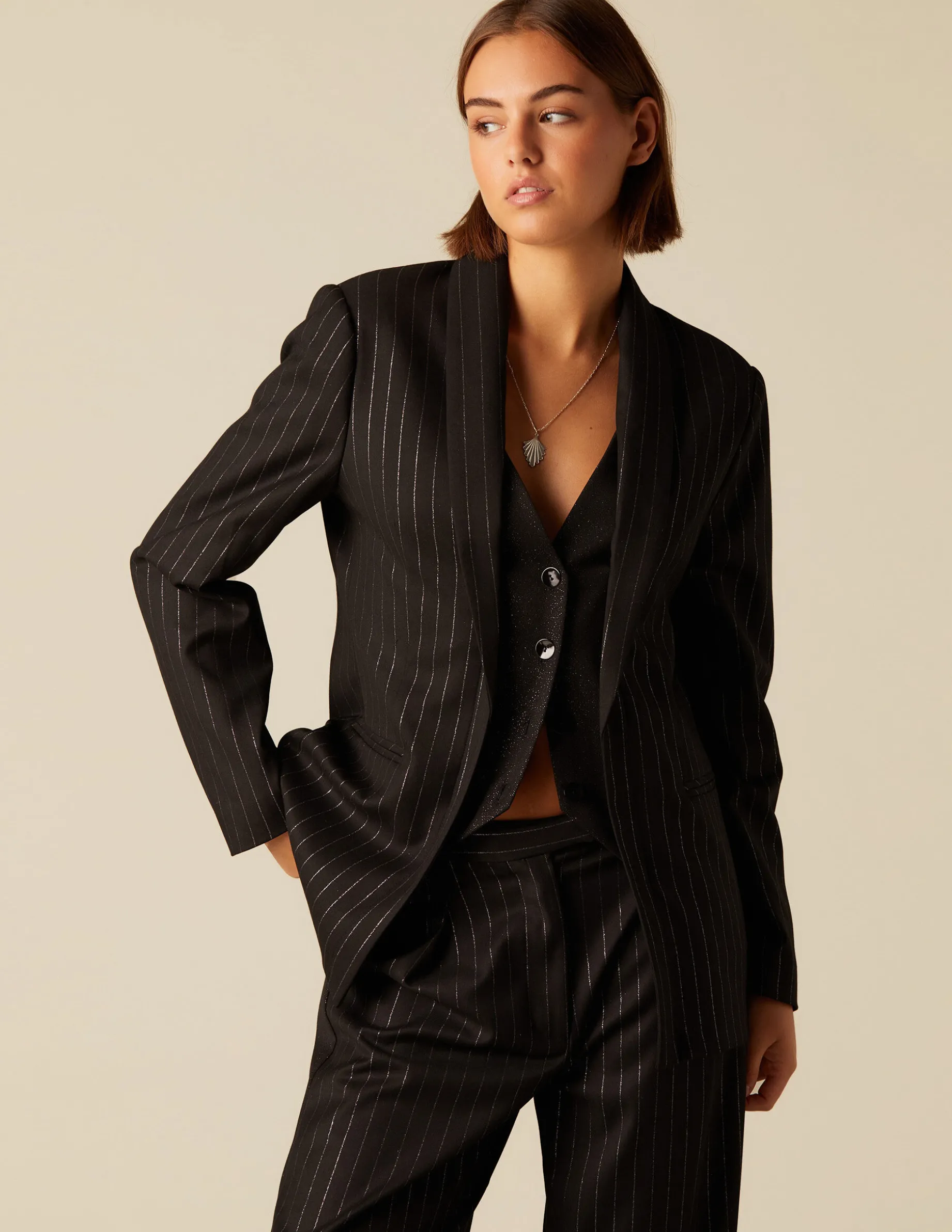 Best Sale NÍCOLI BLAZER CHALECO RAYA BRILLO Negros