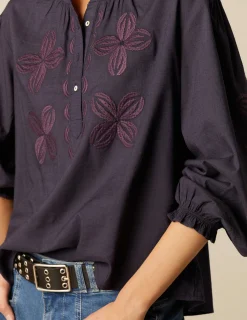 Outlet NÍCOLI CAMISA AZUL BORDADO FLOR Azulesoscuros