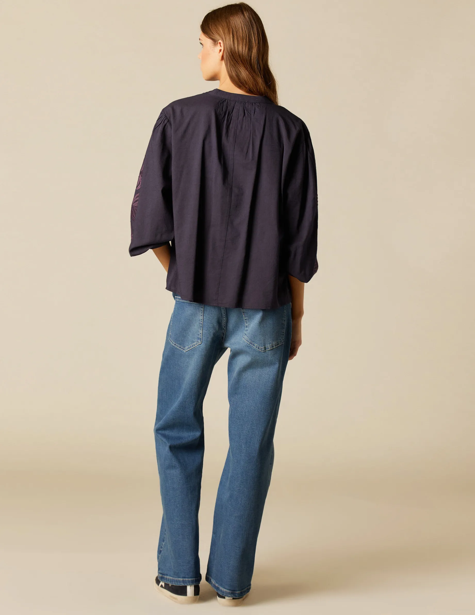 Outlet NÍCOLI CAMISA AZUL BORDADO FLOR Azulesoscuros