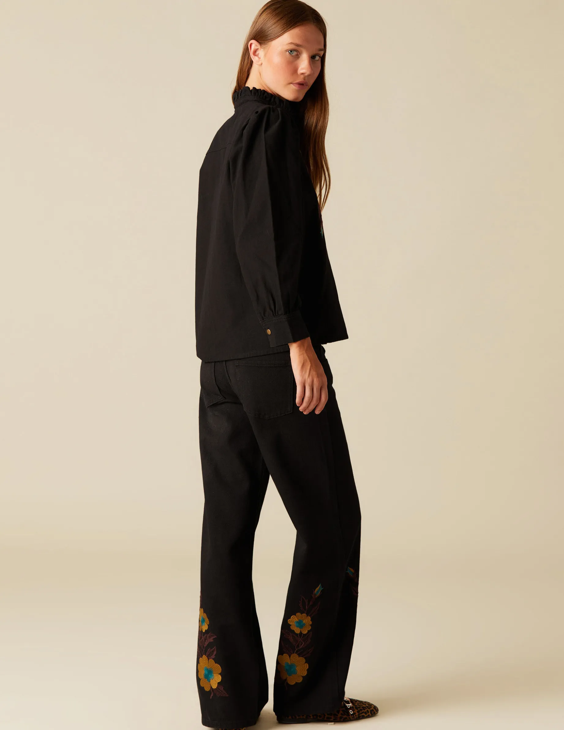 Fashion NÍCOLI CAMISA BORDADO FLOR Negros