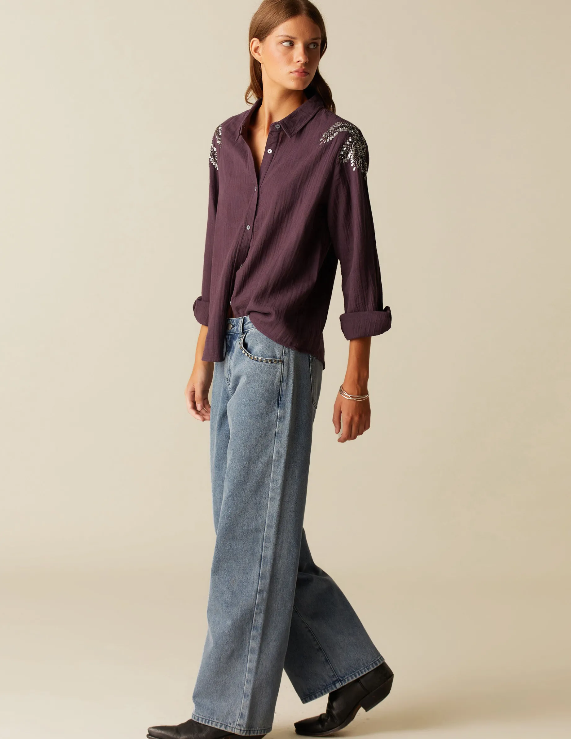 Cheap NÍCOLI CAMISA PALMERA BEADS Morados