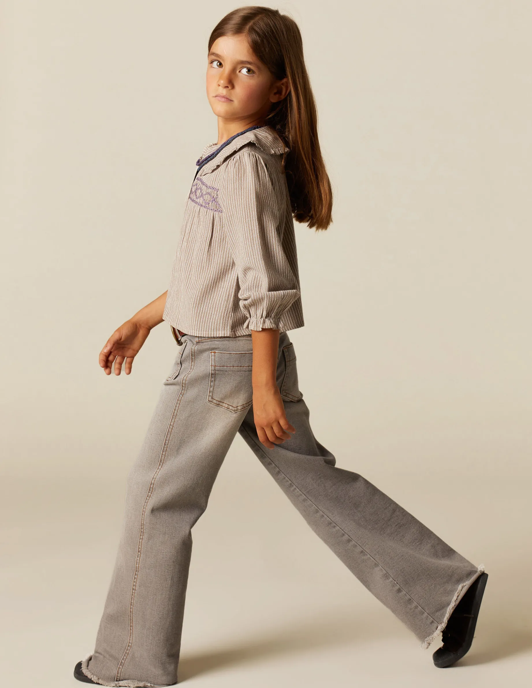 Hot NÍCOLI CAMISA RAYA MARRÓN NIDOS Grises