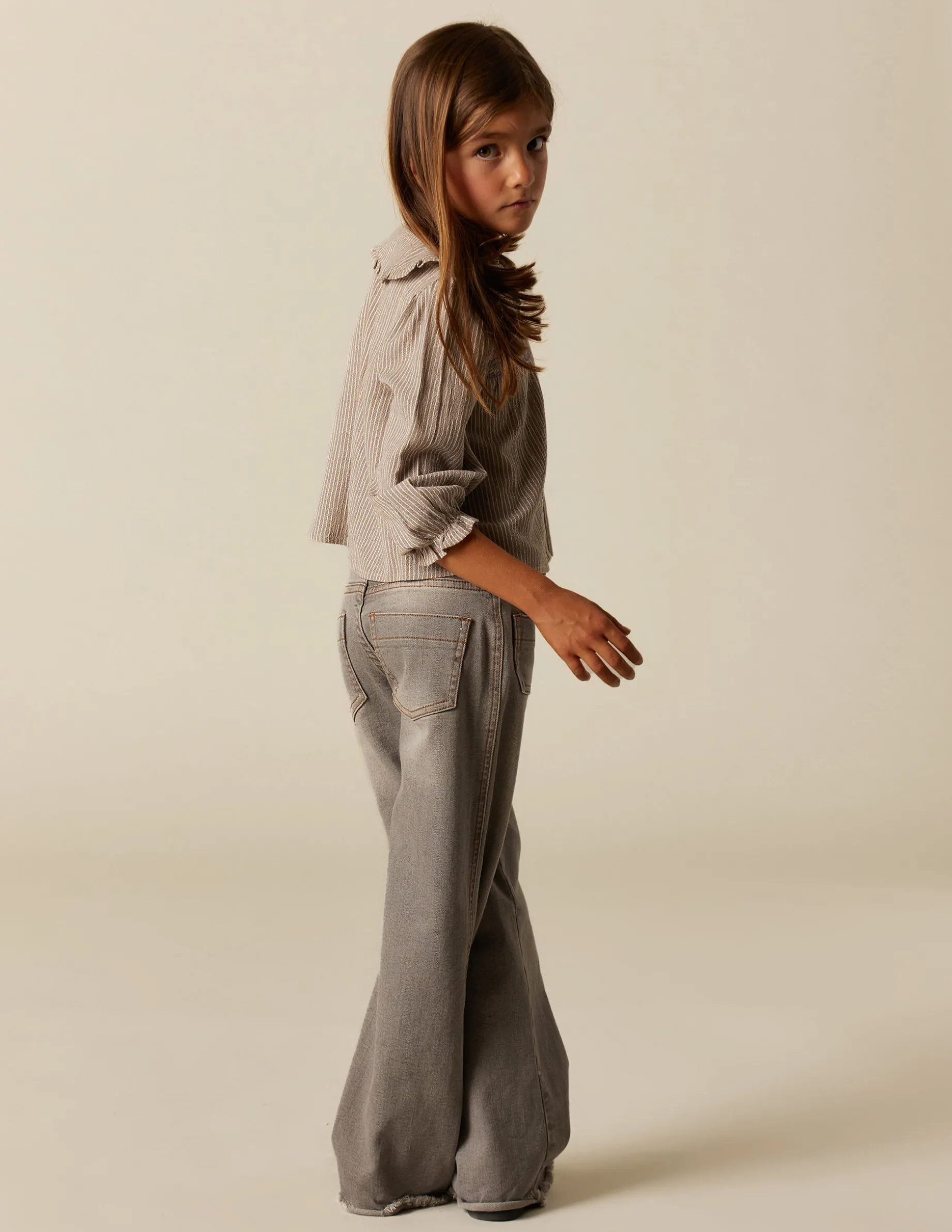 Hot NÍCOLI CAMISA RAYA MARRÓN NIDOS Grises