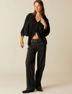 New NÍCOLI CAMISA TACHUELAS PLATEADAS Negros