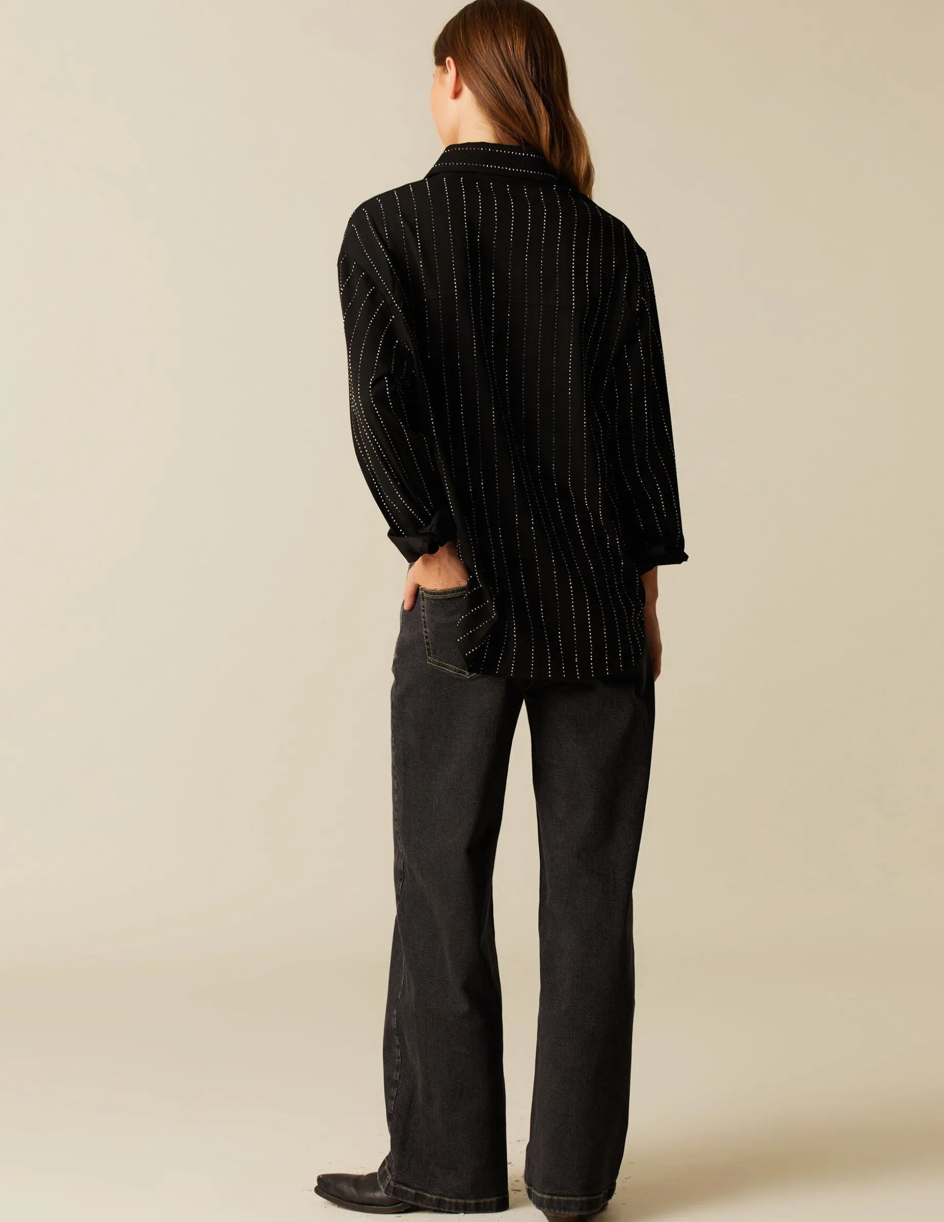 New NÍCOLI CAMISA TACHUELAS PLATEADAS Negros