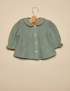 Store NÍCOLI CAMISA VERDE PESPUNTE MOSTAZA Verdegrisaceo