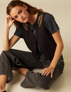 Outlet NÍCOLI CHALECO BEADS HOJA Negros