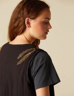 Outlet NÍCOLI CHALECO BEADS HOJA Negros