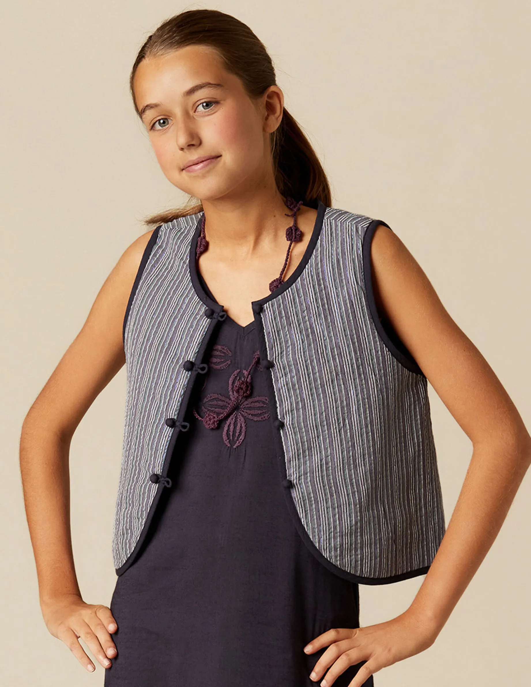 Shop NÍCOLI CHALECO RAYA AZUL LUREX Azulvaquero