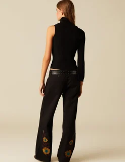 New NÍCOLI PANTALÓN BORDADO FLOR Negros