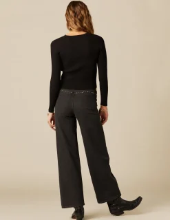 Hot NÍCOLI TOP ABERTURA ESCOTE TACHAS NEGRO Negros