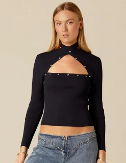 Shop NÍCOLI TOP ABERTURA ESCOTE TACHAS AZUL Azules