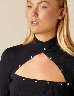 Shop NÍCOLI TOP ABERTURA ESCOTE TACHAS AZUL Azules