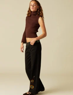 Cheap NÍCOLI TOP ASIMéTRICO CUELLO VUELTO MARRÓN Marrones