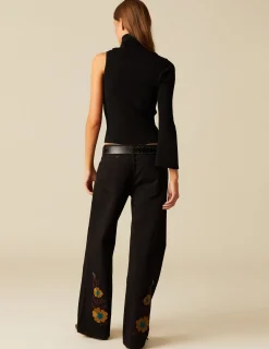 Online NÍCOLI TOP ASIMéTRICO CUELLO VUELTO NEGRO Negros