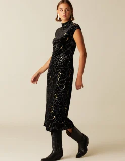 Flash Sale NÍCOLI VESTIDO TERCIOPELO FLOR AZUL/DORADO Azules